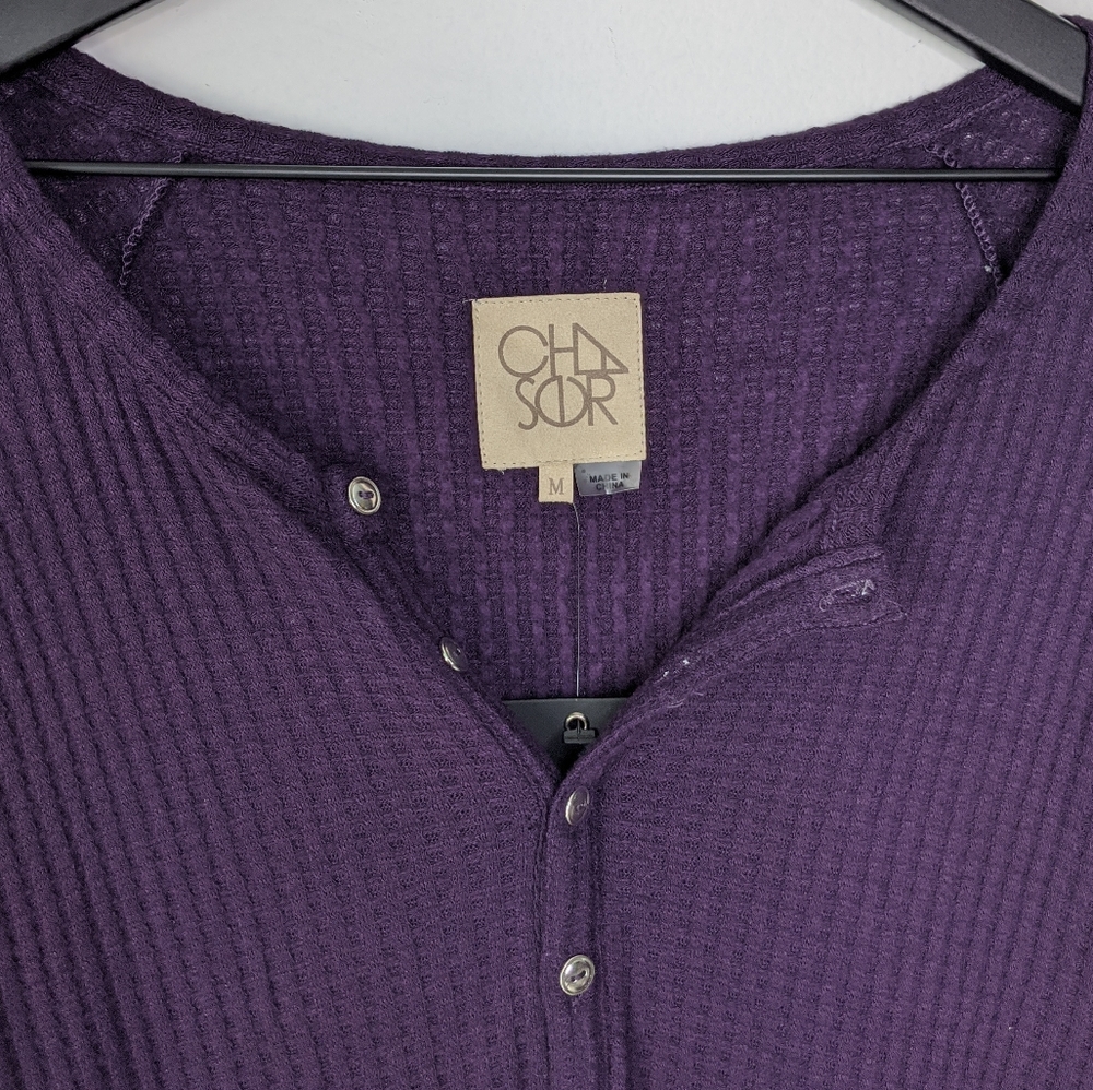 Chaser Purple Thermal Raglan Drawstring Henley MED - Picture 9 of 9
